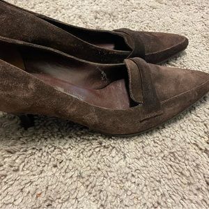 Ferragamo brown suede slip on shoes